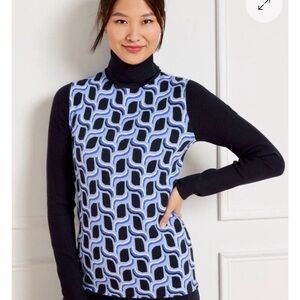 Talbots Blue and Black Geometric Turtleneck Sweater